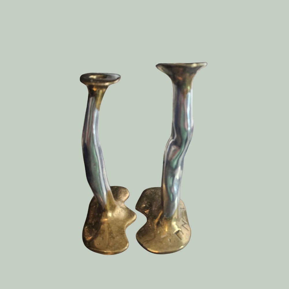 Vintage Pair Of Brutalist Candlesticks By David Marshall Bronze And‎ Aluminum